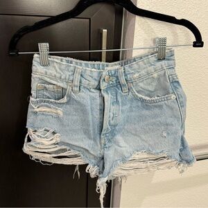 Zara High Waisted Distressed Blue Jean Shorts